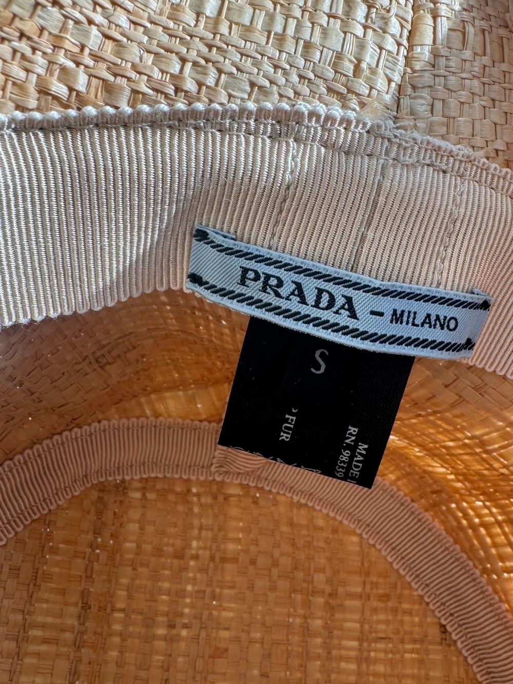 Prada Beige Straw Bucket Hat with Black Logo Plaque - Picture 5 of 5